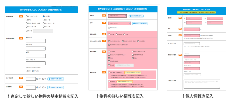 HOME4U,査定して欲しい物件の情報と個人情報を記入