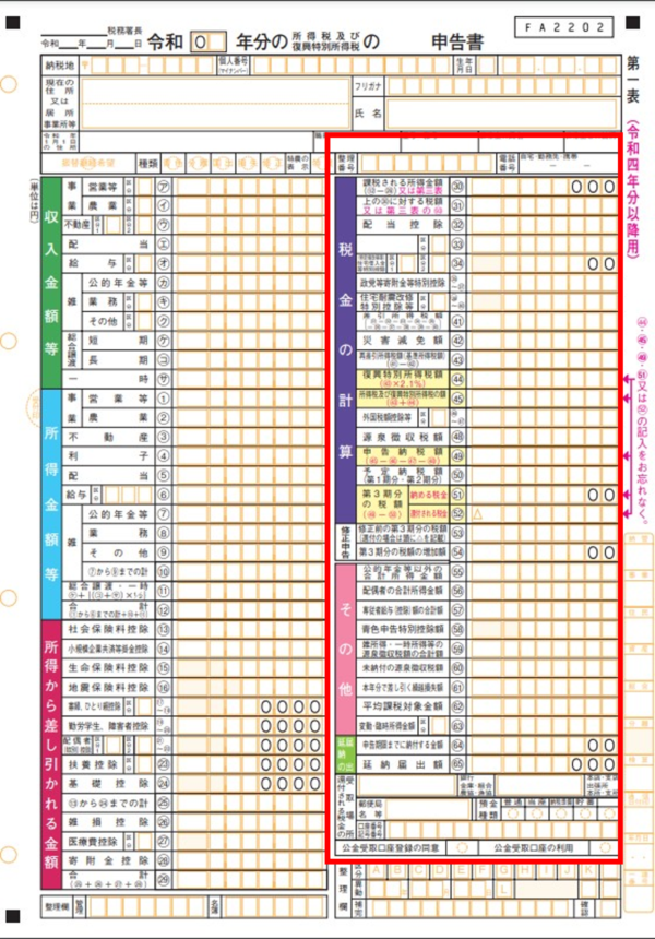 申告書B第一表の右側を記入して完成