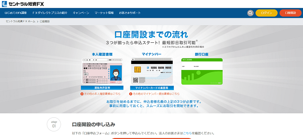FXダイレクトプラス（セントラル短資）のWeb申込の流れ【画像】 2】申し込みフォームに移動