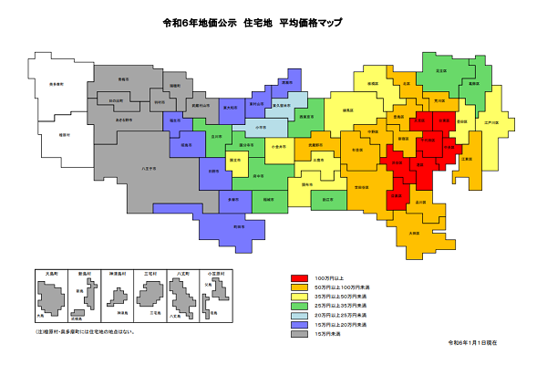 令和６年地価公示価格（東京都分）10　平均価格・平均変動率マップ（住宅地・商業地）