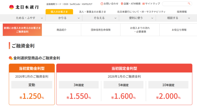 北日本銀行住宅ローン