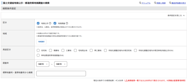 国土交通省地価公示・都道府県地価調査の検索(不動産情報ライブラリ)