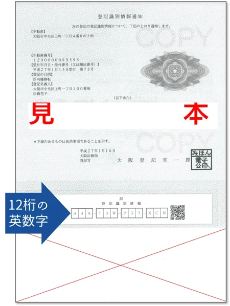 登記識別情報(登記済権利書) 引用：アイリス国際司法書士・行政書士事務所HP