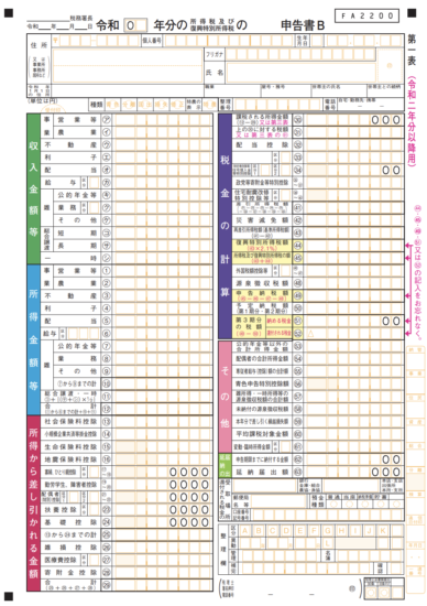 確定申告書B(国税庁 HP）