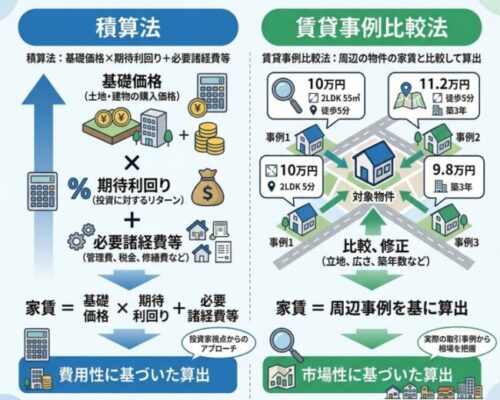 積算法と賃貸事例比較法【図解】