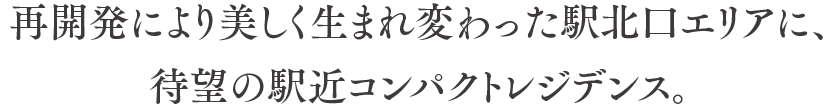 再開発により美しく生まれ変わった駅北口エリアに、待望の駅近コンパクトレジデンス。